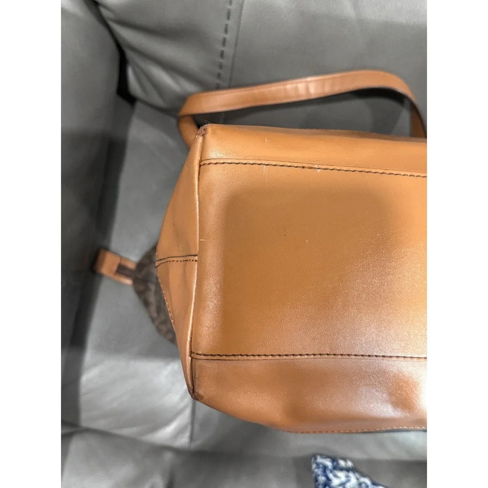 Michael Kors Signature PVC‎ Leather Tote Bag Brown Tan Shoulder Bag